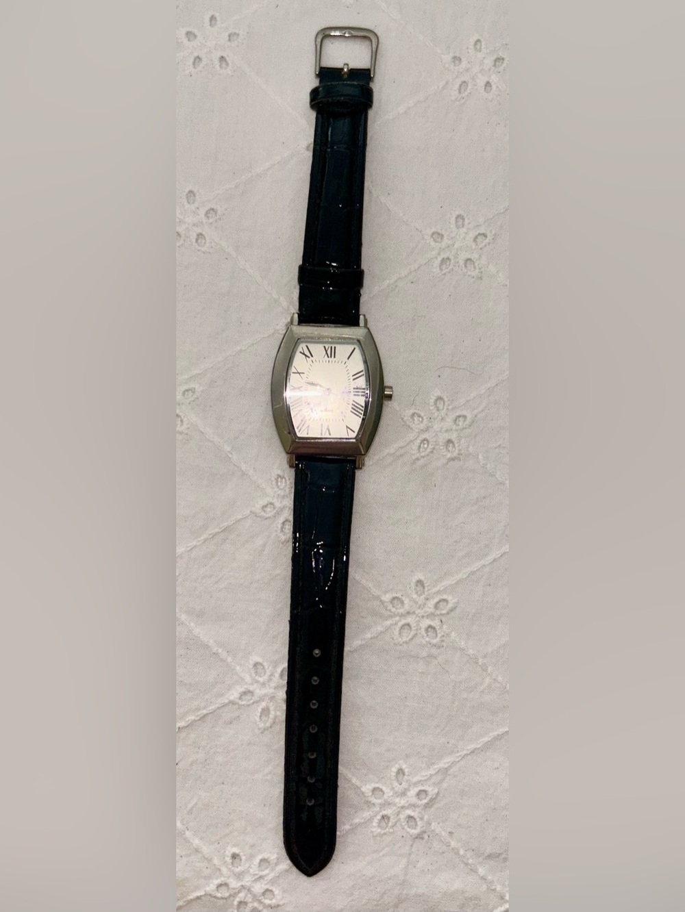 Classic Silver-Tone Watch with Black Leather Strap